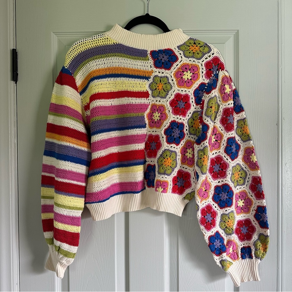 NWOT FarmRio Crochet Colorful Sweater